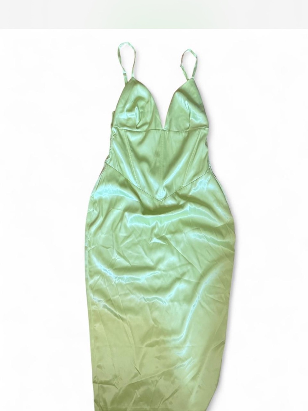 Meshki NWOT Satin Slip Midi Dress in Light Green